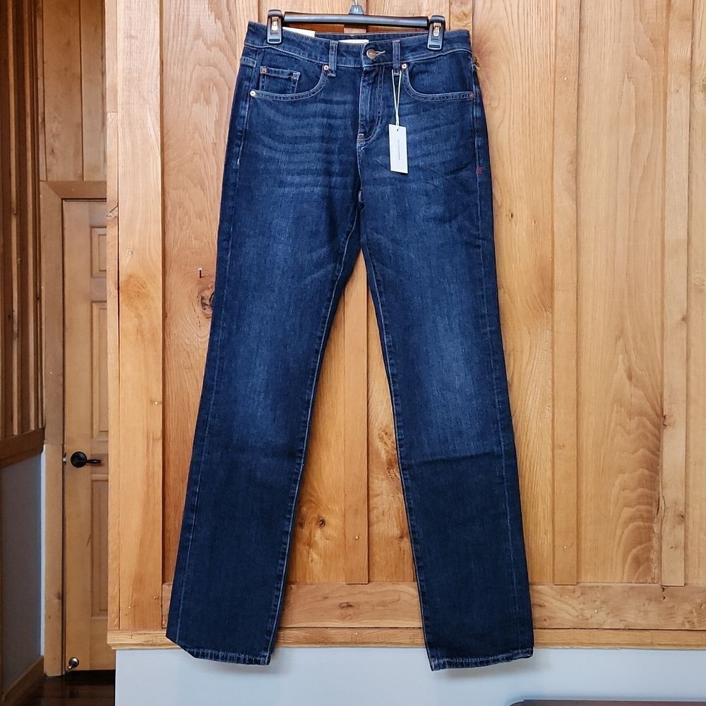 NEW Warp + Weft Chicago Straight Leg Mid Rise Jeans, 30 X 34, Dark Blue Denim